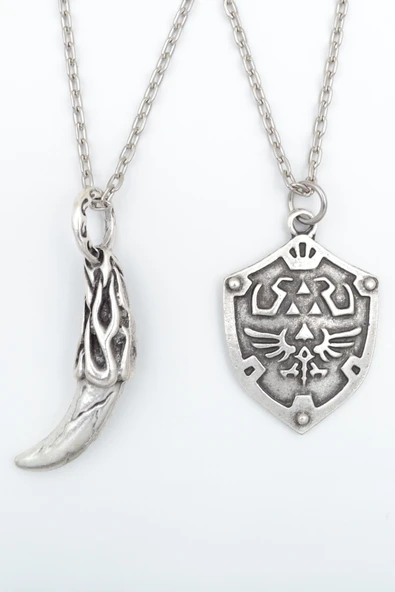 2'li The Legend Of Zelda Kalkan - Kurt Dişi Gümüş Kaplama Kolye Seti ürün görseli 1
