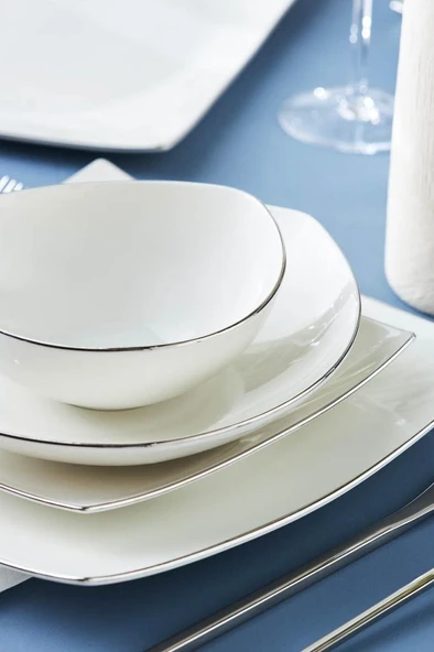 Square Bone Lucia 60 Parça 12 Kişilik Yemek Takımı Platin - 3