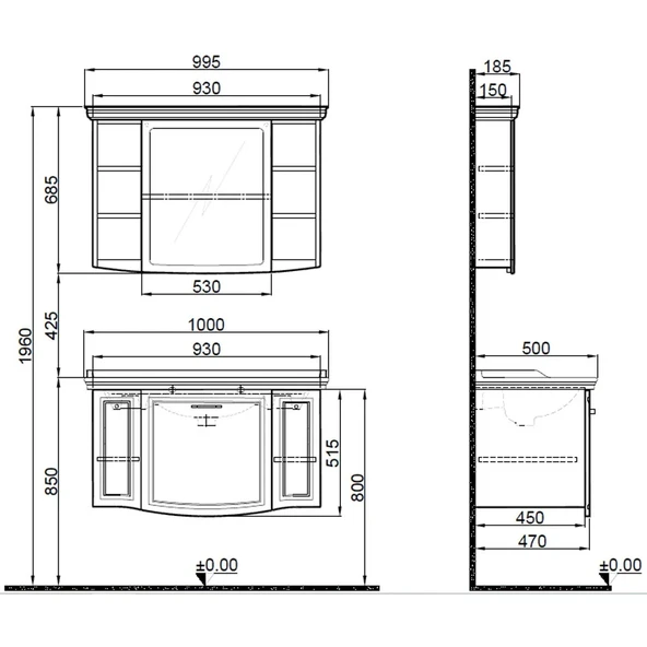 Kale Arte+ Banyo Dolabı Takımı 100 cm Parlak Beyaz (Krom Kulp) - 2