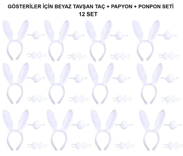 CEYLAN ADAM   Beyaz Tavşan Kostüm Seti – Taç, Papyon, Kuyruk (12’li Paket) - Resim 2