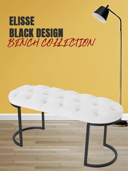 Elisse Siyah Metal Ayaklı Bench Puf - Resim 7