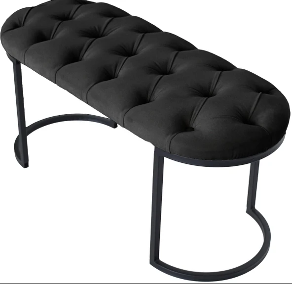 Elisse Siyah Metal Ayaklı Bench Puf - Resim 5