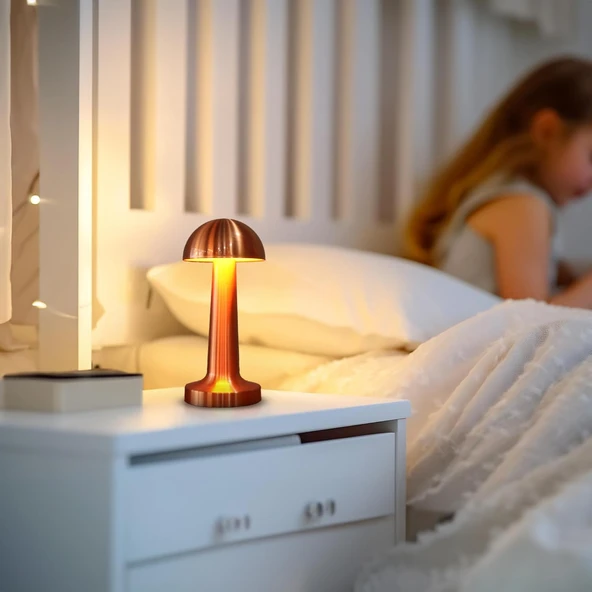 GOLD ALTIN MANTAR DESENLİ 3 RENK DOKUNMATİK MASA LAMBASI GOLD ŞARJLI AYARLANABİLİR MASA LAMBASI - Resim 2