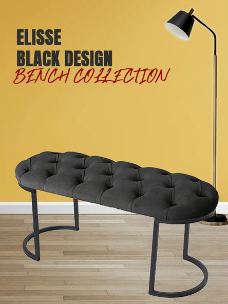 Elisse Siyah Metal Ayaklı Bench Puf ürün görseli