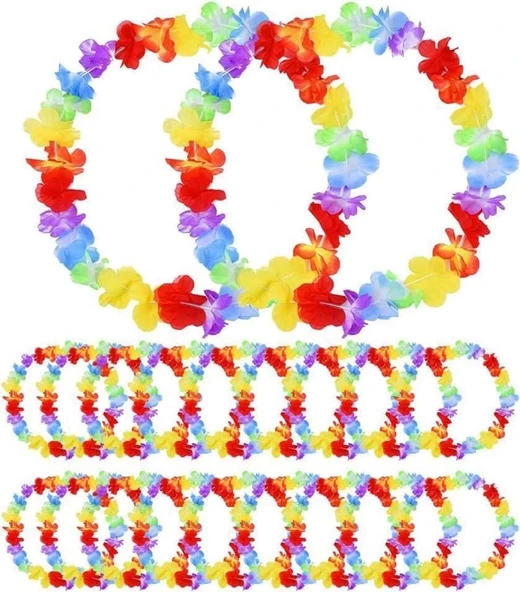 CEYLAN ADAM Hawaii Çiçekli Boyun Kolyesi - Renkli Tropikal Parti Leisi 12 Adet ürün görseli
