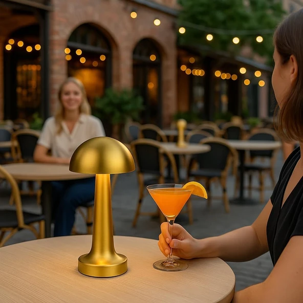 GOLD ALTIN MANTAR DESENLİ 3 RENK DOKUNMATİK MASA LAMBASI GOLD ŞARJLI AYARLANABİLİR MASA LAMBASI - Resim 3