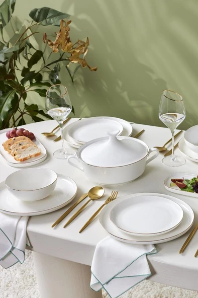 Red Carpet Collection Stream Bone Favaro 60 Parça 12 Kişilik Yemek Takımı Gold - 7