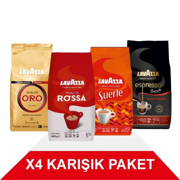 Qualità Oro + Qualità Rossa + Suerte + Espresso Barista Gran Crema Çekirdek Kahve (1000gr) 4'Lü Paket