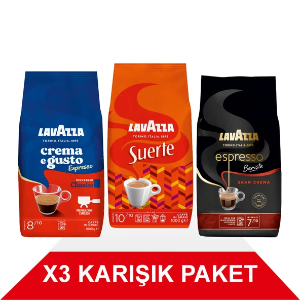 Crema e Gusto Classico + Suerte + Espresso Barista Gran Crema Çekirdek Kahve (1000gr) 3'Lü Paket