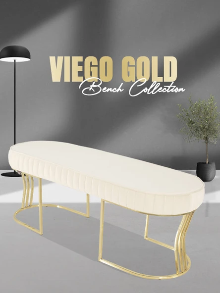 Viego Gold Striped Bench Puf - Resim 7