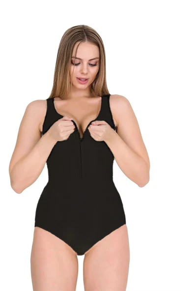 REVA Kadın Agraflı Kalın Askılı Siyah Çıtçıtlı Body Korse 9109 ürün görseli