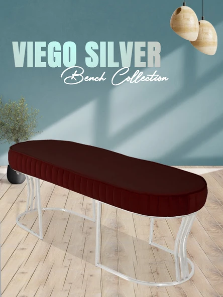Viego Silver Striped Bench Puf - Resim 10