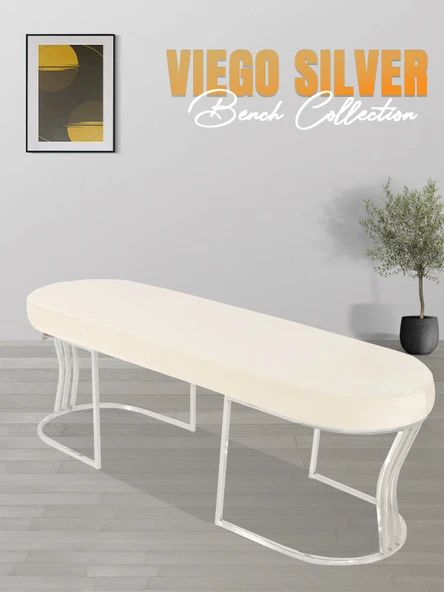 Viego Silver Smooth Bench Puf - Resim 7