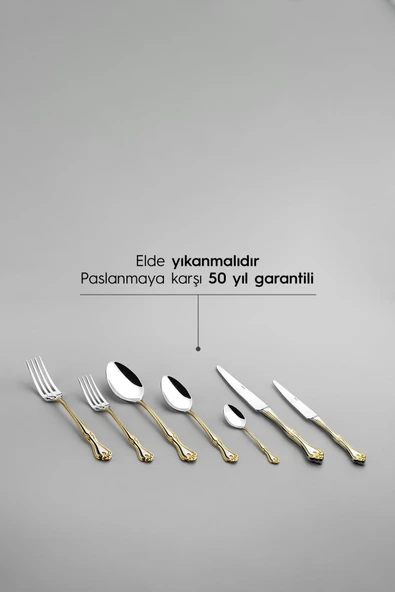 Nehir Lalezar Altın Sade 12 Kişilik 89 Parça Deri Kutulu Çatal Kaşık Bıçak Tk. - Resim 5