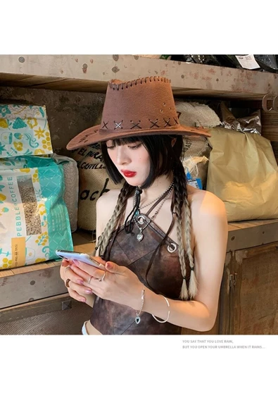 Kardelen Butik Denizli Erkek Ve Kadınlar Için Batı Tarzı Caz Şapka ( Koyu Kahve ) ( 53-57 Cm ) ürün görseli