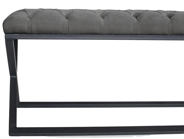 Varcera Siyah Çapraz Metal Ayaklı Bench Puf - Resim 4