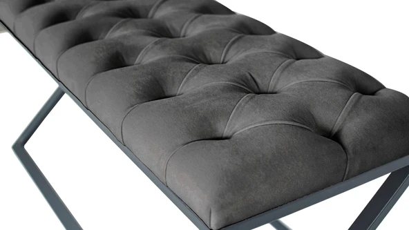 Varcera Siyah Çapraz Metal Ayaklı Bench Puf - Resim 6