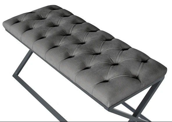 Varcera Siyah Çapraz Metal Ayaklı Bench Puf - Resim 5