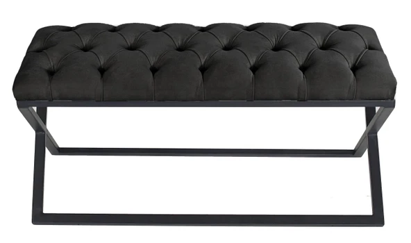 Varcera Siyah Çapraz Metal Ayaklı Bench Puf - Resim 3