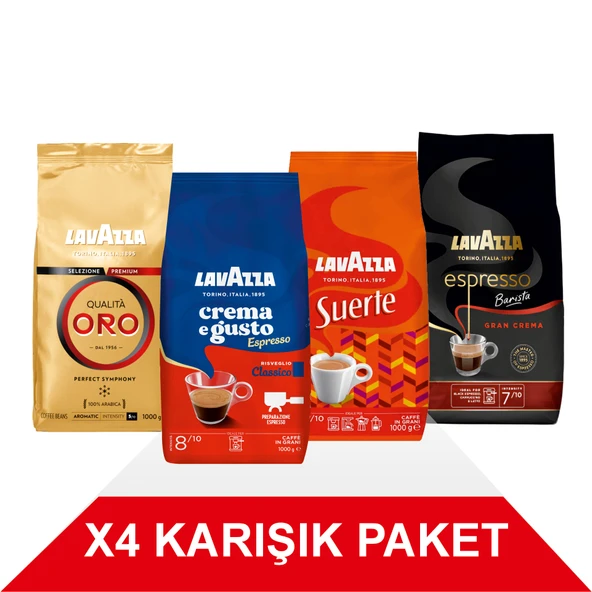 Qualità Oro + Crema e Gusto Classico + Suerte + Espresso Barista Gran Crema Çekirdek Kahve (1000gr) 4'Lü Paket