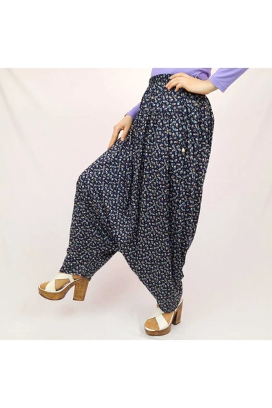 ÖZÖZKANLAR Kadın Çiçekli Menekşe Aşağıdan Ağlı Hoby Şalvar - Resim 6