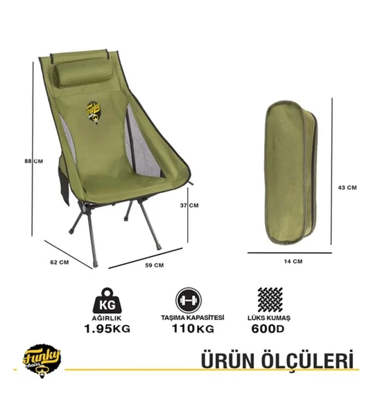 Sky Ultralight Katlanabilir Kamp Sandalyesi Haki 4 Adet - Resim 5