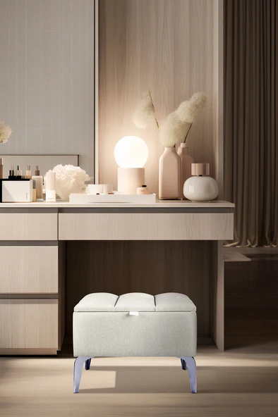 Vetra Mini Silver Royal Sandıklı Dekoratif Puf - Resim 5