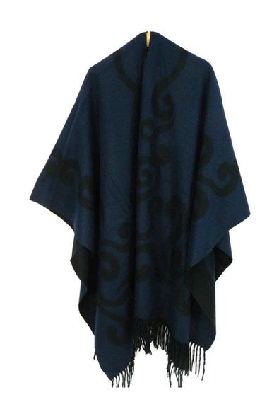 Nazar Kadın Şal Panço - Omuz Şalı Lacivert ürün görseli