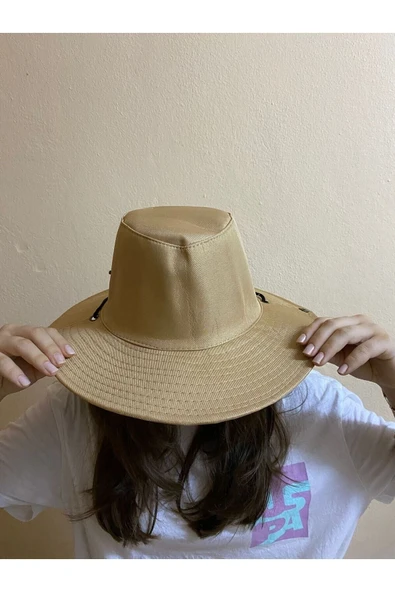 REVA Unisex Yazlık Katlanabilir Safari Fötr Şapka - Çıtçıtlı Ve İp Detaylı - Resim 3