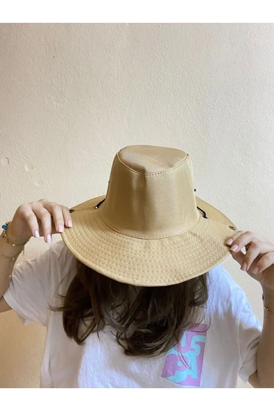 REVA Unisex Yazlık Katlanabilir Safari Fötr Şapka - Çıtçıtlı Ve İp Detaylı - Resim 6