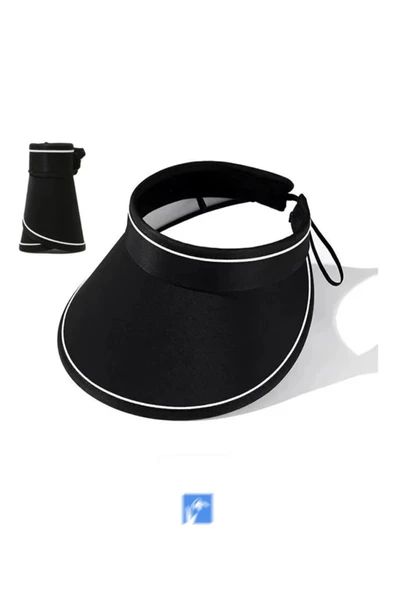 Kardelen Butik Denizli Uv Korumalı Katlanabilir Siperlik Koruyucu Güneş Tepesi Açık Vizör Siyah Şapkası - Resim 2