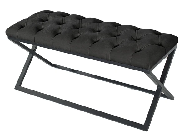 Varcera Siyah Çapraz Metal Ayaklı Bench Puf - Resim 2