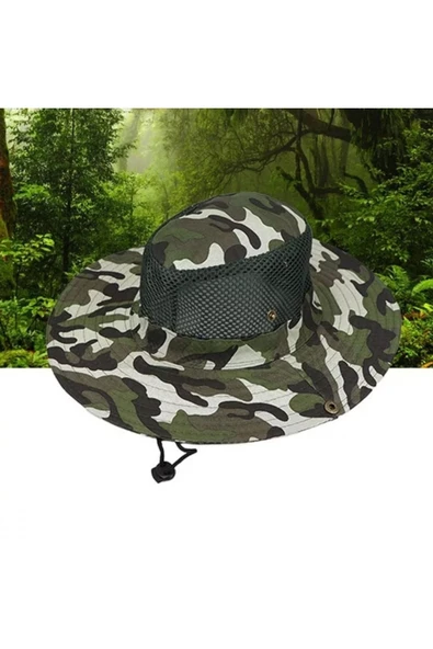 Kardelen Butik Denizli Slnap Düğmeli Yürüyüş Ve Avcılık Balıkçı Şapkası ( Fileli ) ( Unisex ) ( Kamuflajlı ) - Resim 2