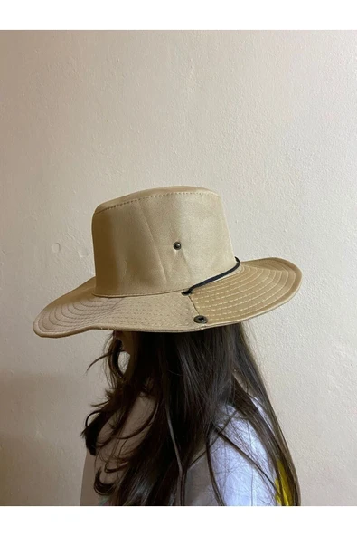 REVA Unisex Yazlık Katlanabilir Safari Fötr Şapka - Çıtçıtlı Ve İp Detaylı - Resim 4