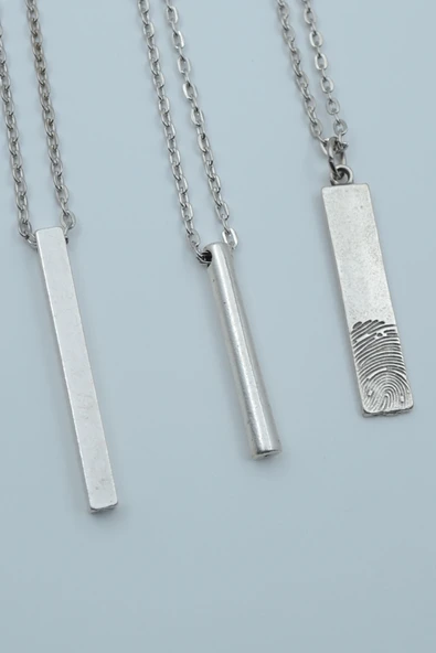 3'lü Çubuk Prizma Silindir Parmak İzi Gümüş Kaplama Kolye Seti ürün görseli 1