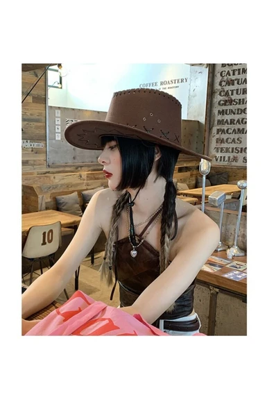 Kardelen Butik Denizli Erkek Ve Kadınlar Için Batı Tarzı Caz Şapka ( Koyu Kahve ) ( 53-57 Cm ) - Resim 7