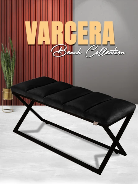 Varcera V2 Siyah Çapraz Metal Ayaklı Bench Puf ürün görseli