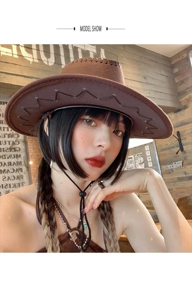 Kardelen Butik Denizli Erkek Ve Kadınlar Için Batı Tarzı Caz Şapka ( Koyu Kahve ) ( 53-57 Cm ) - Resim 3