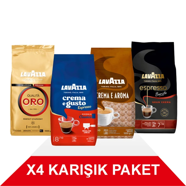 Qualità Oro + Crema e Gusto Classico + Crema E Aramo + Espresso Barista Gran Crema Çekirdek Kahve (1000gr) 4'Lü Paket