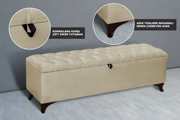 Vetra Sandıklı Bench Puf, Beyaz - Resim 7