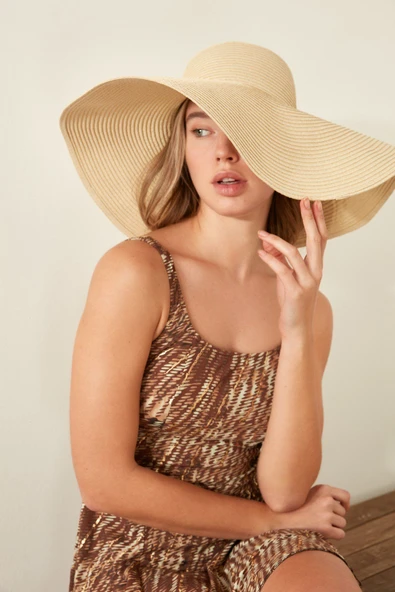 REVA Kadın Hasır Plaj Şapkası Y1730-23 Açık Bej ürün görseli