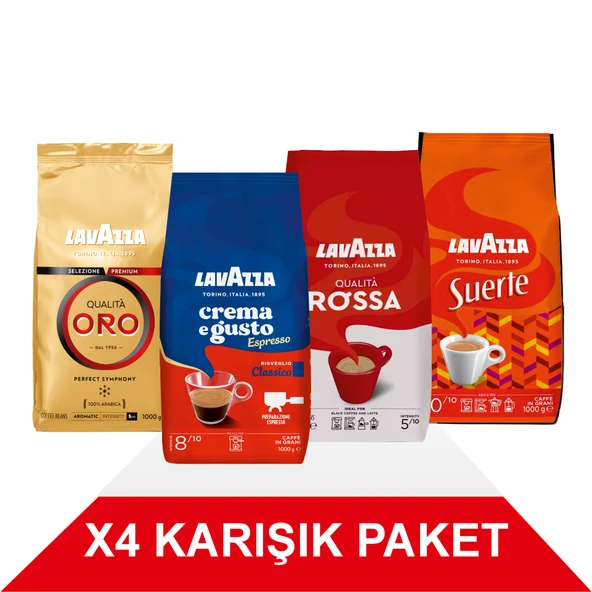 Qualità Oro + Crema e Gusto Classico + Qualità Rossa + Suerte Çekirdek Kahve (1000gr) 4'Lü Paket