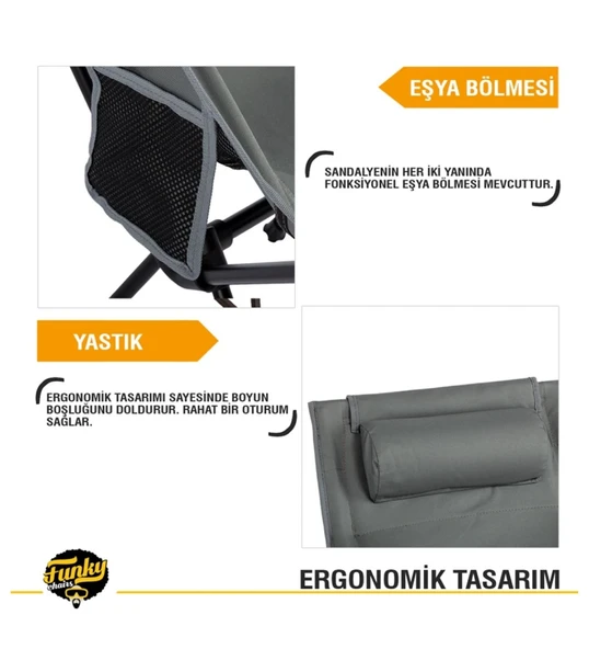 Sky Ultralight Katlanabilir Kamp Sandalyesi Gri 4 Adet - Resim 6