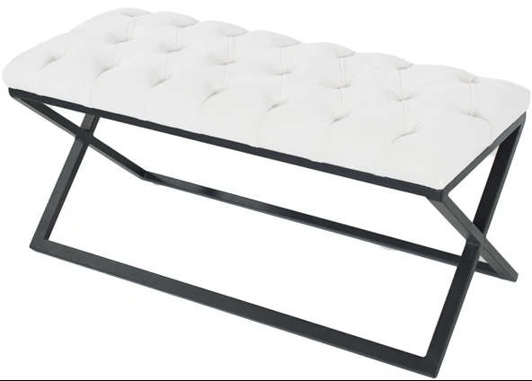 Varcera Siyah Çapraz Metal Ayaklı Bench Puf - Resim 8