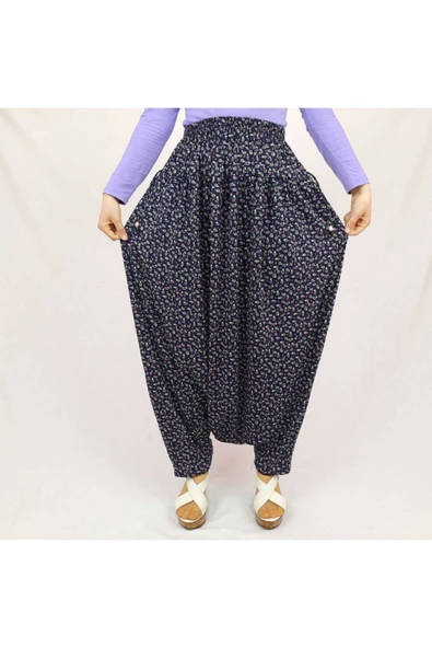 ÖZÖZKANLAR Kadın Çiçekli Menekşe Aşağıdan Ağlı Hoby Şalvar - Resim 7