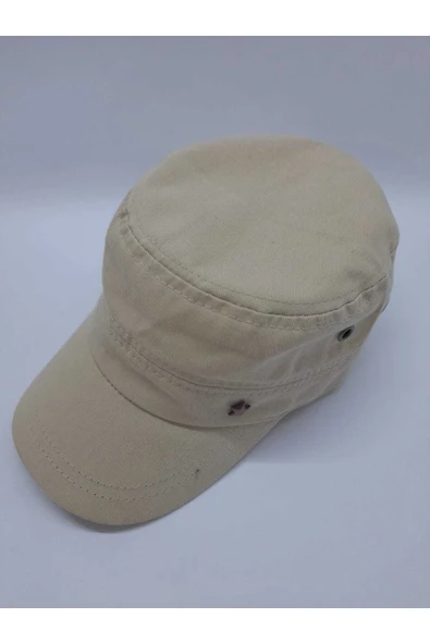 Kardelen Butik Denizli Kaliteli Vintage Askeri Tarz Metal Yıldızlı Şapka ( Unisex ) ( Bej Krem ) ( Arkadan Ayarlanabilir) - 1