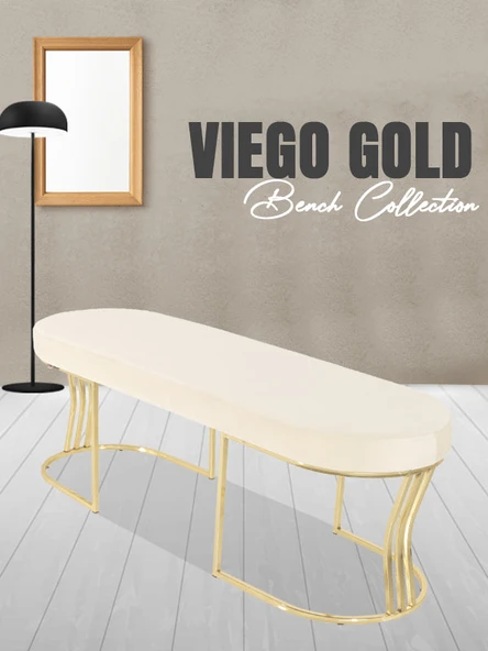 Viego Gold Smooth Bench Puf - Resim 7