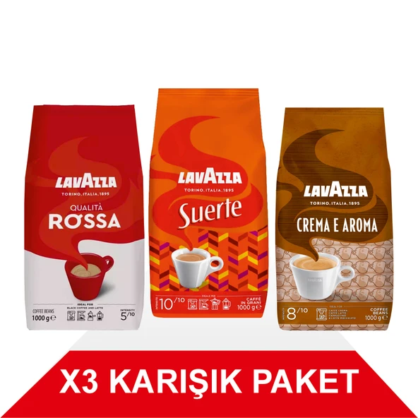 Qualità Rossa + Suerte + Crema E Aramo Çekirdek Kahve (1000gr) 3'Lü Paket