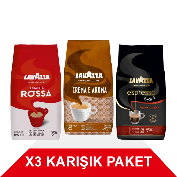 Qualità Rossa + Crema E Aramo + Espresso Barista Gran Crema Çekirdek Kahve (1000gr) 3'Lü Paket