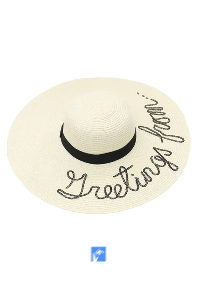 Kardelen Butik Denizli Kadınlar Için Yazılı Hasır Disket Plaj Şapka ( 56-58 Cm ) - Resim 2